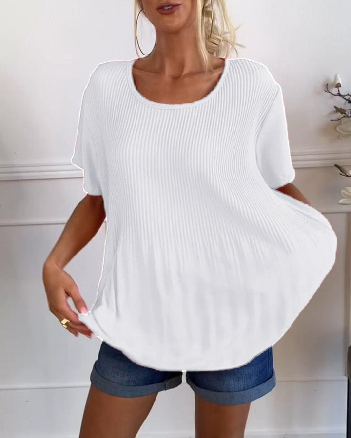 Blouse plissée unie avec col rond