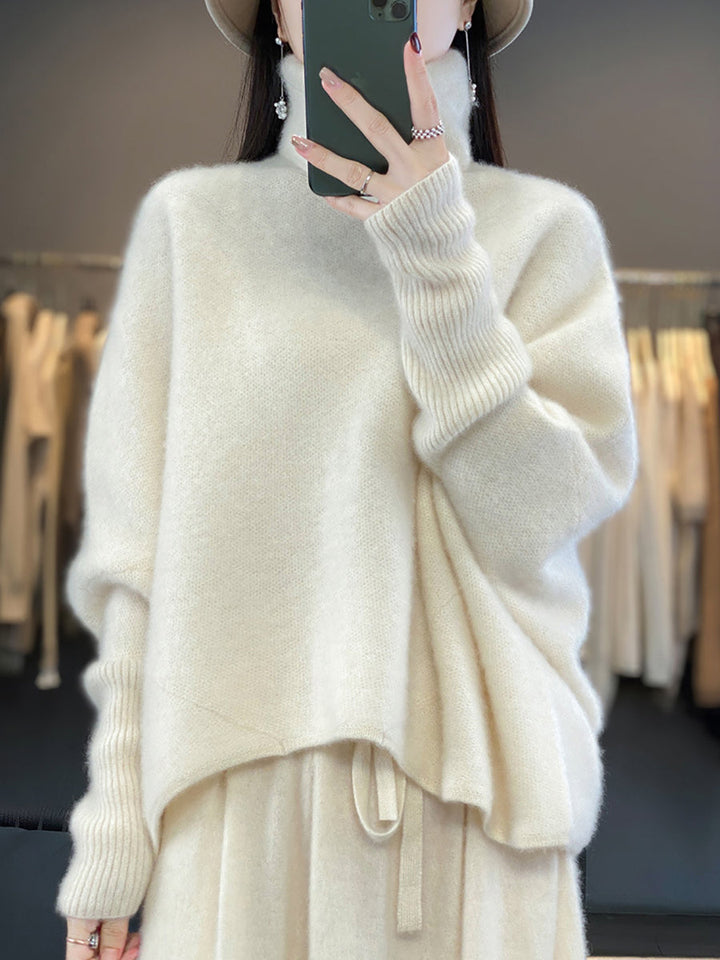 Women Winter Batwing Sleeve Turtleneck Wool Sweater