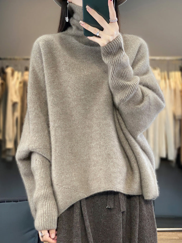 Women Winter Batwing Sleeve Turtleneck Wool Sweater