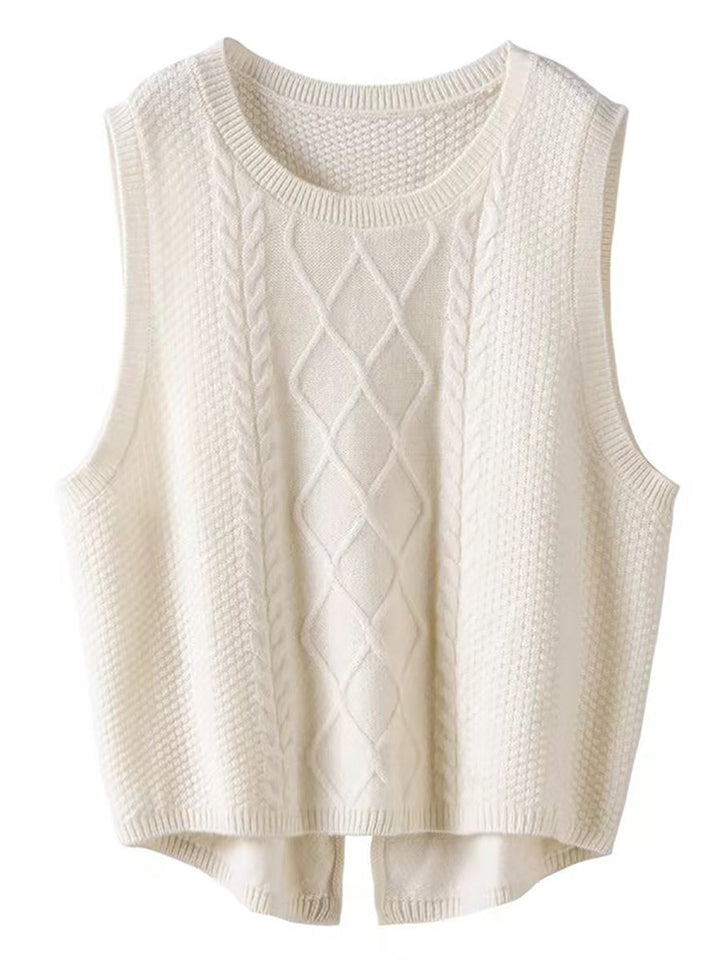 Women Retro Winter Solid Jacquard Vest