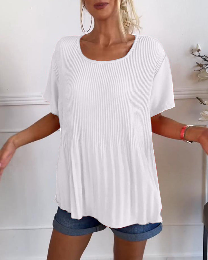 Blouse plissée unie avec col rond