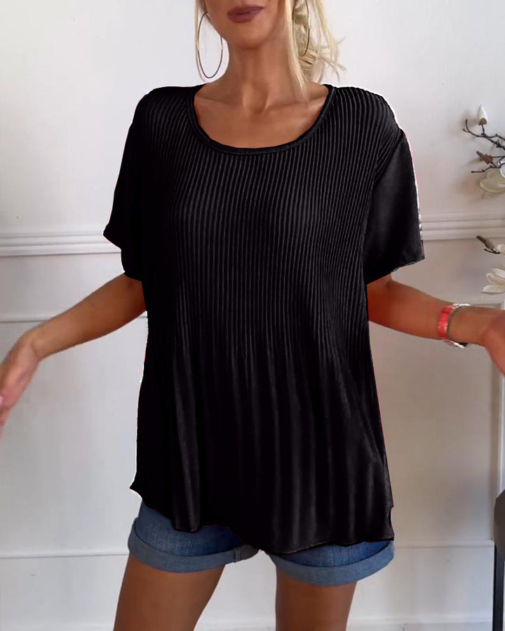 Blouse plissée unie avec col rond