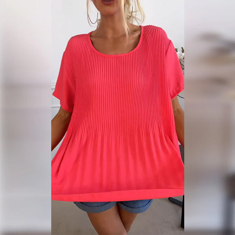 Blouse plissée unie avec col rond