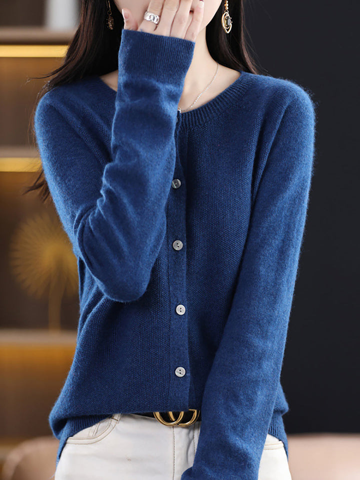 Women Winter Wool Solid Cardigan Sweater