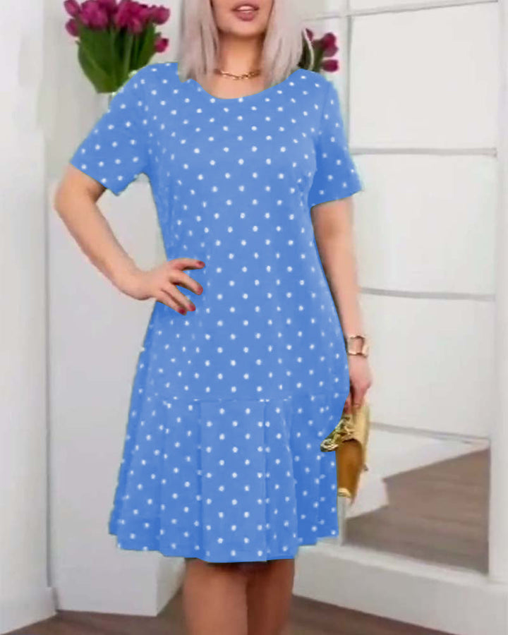 Robe décontractée à manches courtes avec imprimé à pois