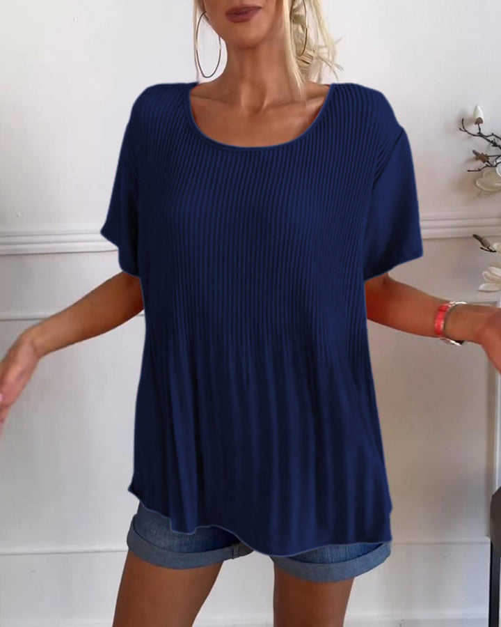 Blouse plissée unie avec col rond