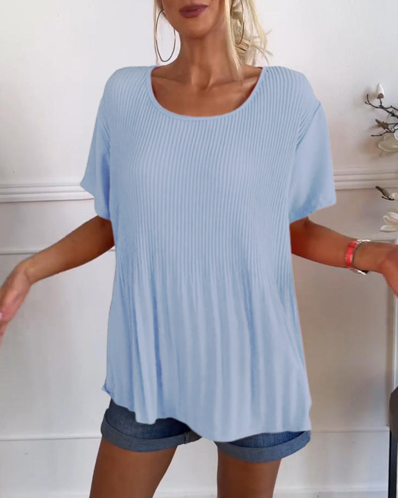 Blouse plissée unie avec col rond