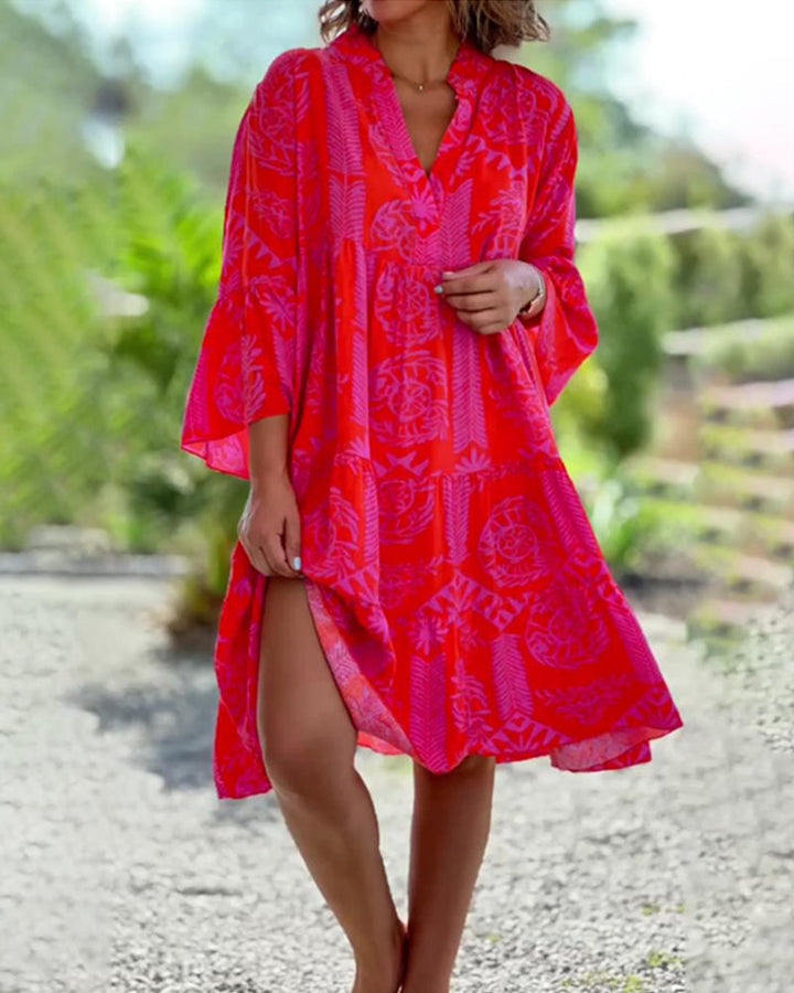 Robe à manches 3/4 et imprimé géométrique Boho