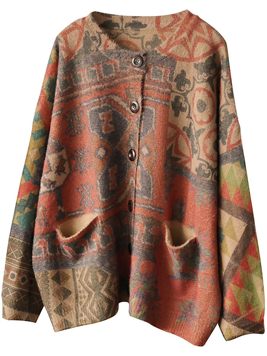 Plus Size Casual Floral Comfortable Knit Sweater Coat