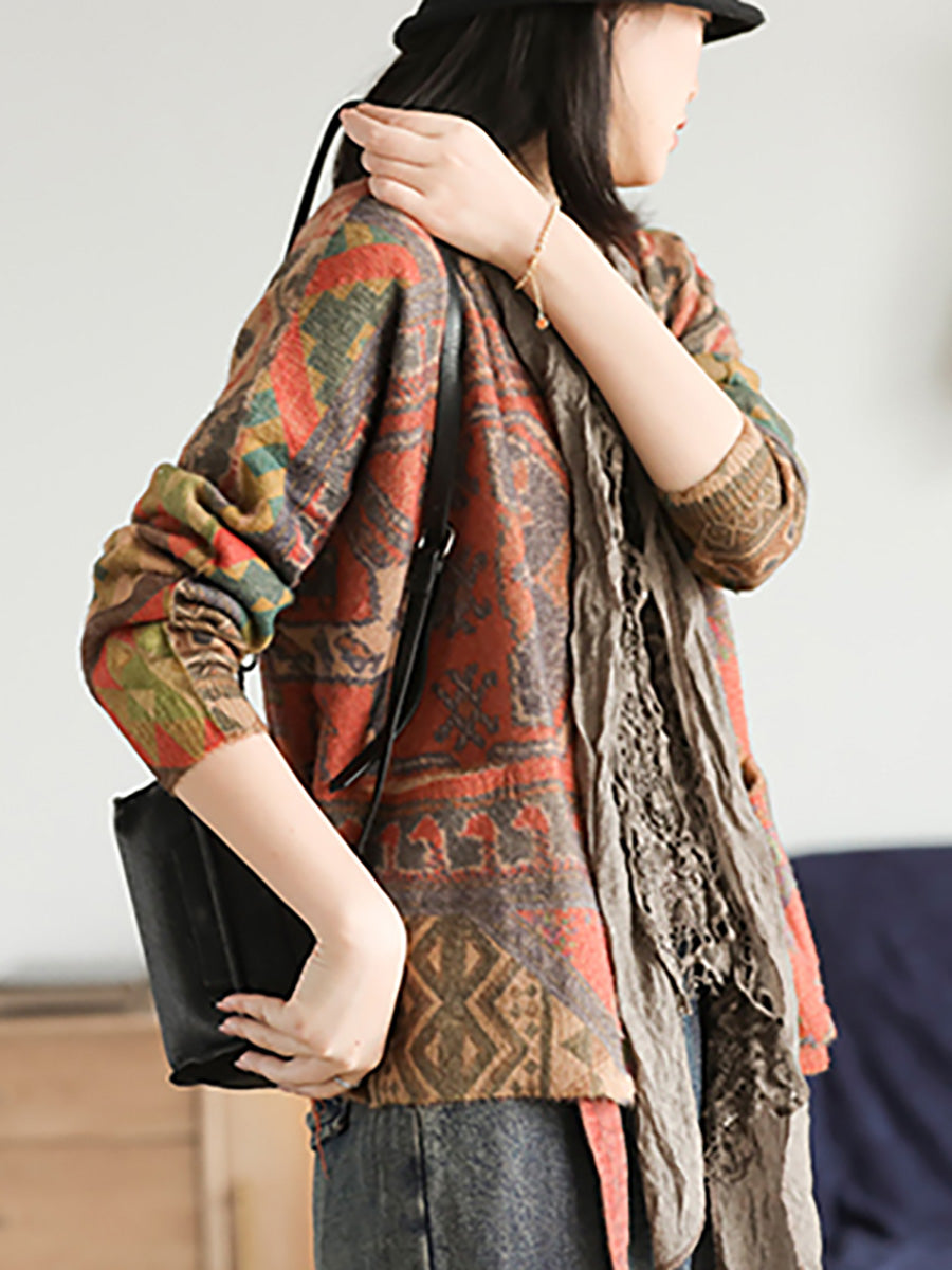 Plus Size Casual Floral Comfortable Knit Sweater Coat