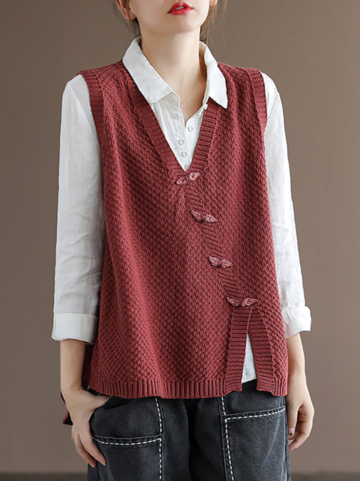 Plus Size Women Button Knitted Vest Waistcoat Sweater