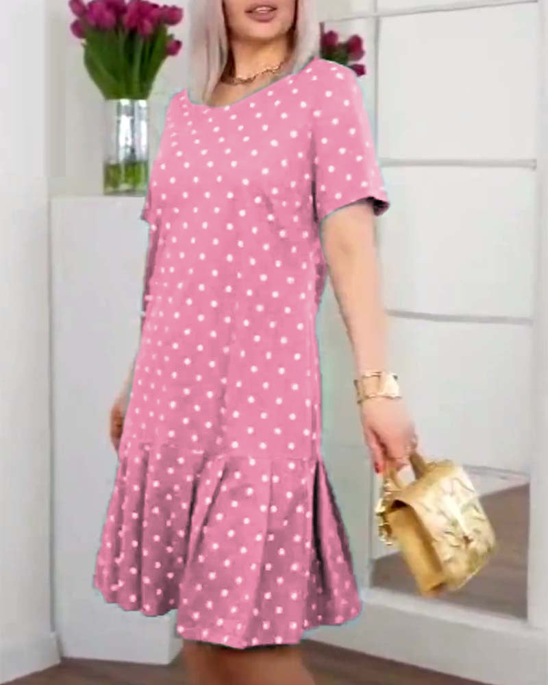 Robe décontractée à manches courtes avec imprimé à pois