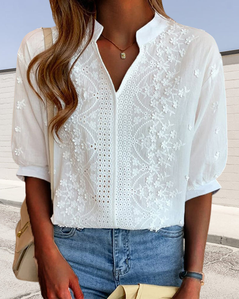 Blouse à manches courtes unie avec décolleté en V