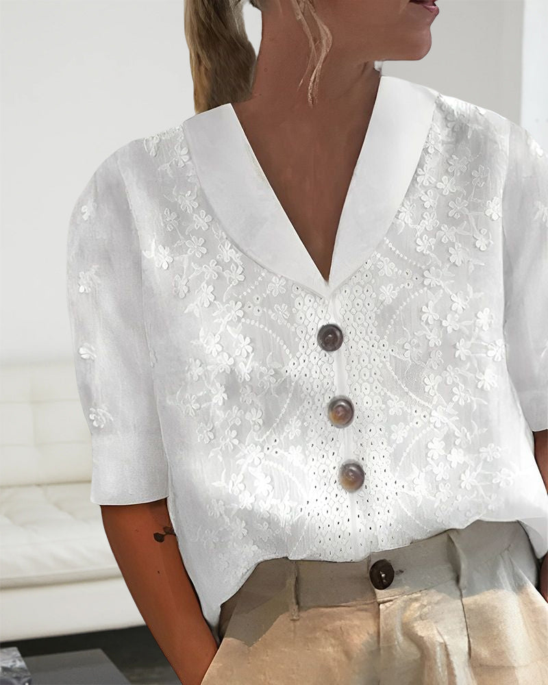 Blouse en lin et coton avec motif floral