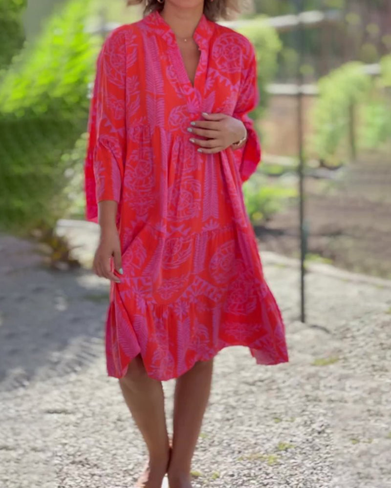 Robe à manches 3/4 et imprimé géométrique Boho