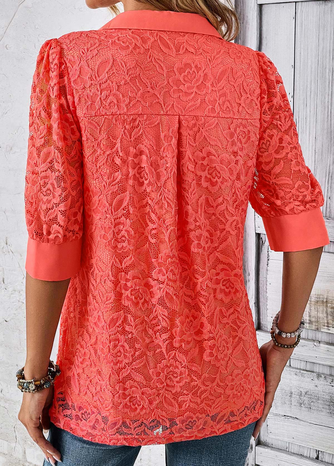 DESIGN SALEMODLILY
                                                        Blouse à col chemise à manches courtes zippée corail