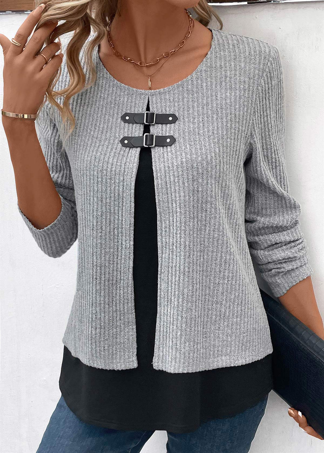 Twinset faux deux pièces gris clair chiné grande taille