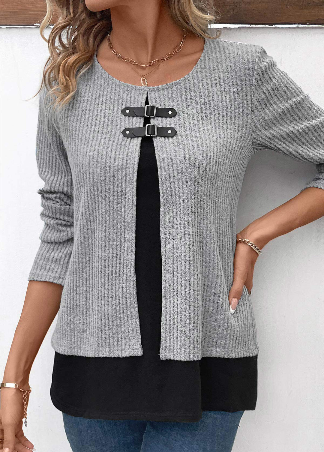 Twinset faux deux pièces gris clair chiné grande taille