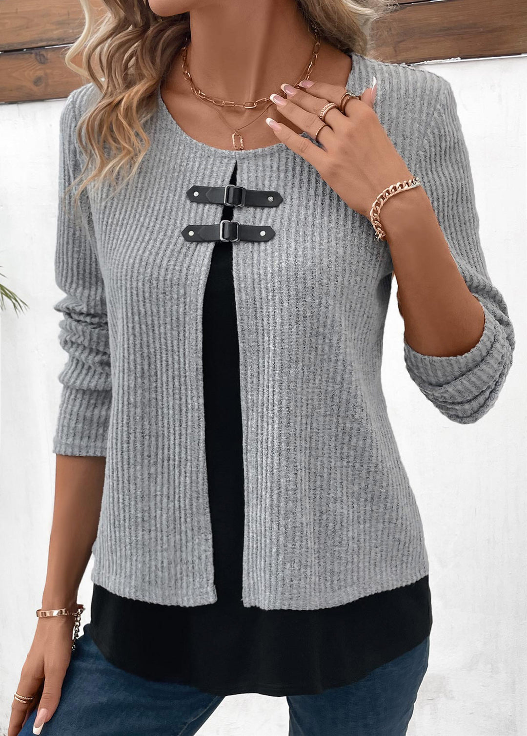 Twinset faux deux pièces gris clair chiné grande taille