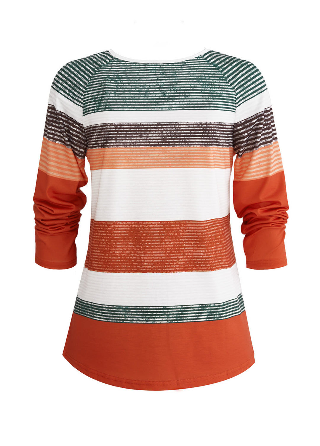 SALEMODLILY®
                                                        Orange Button Multi Stripe Print T Shirt