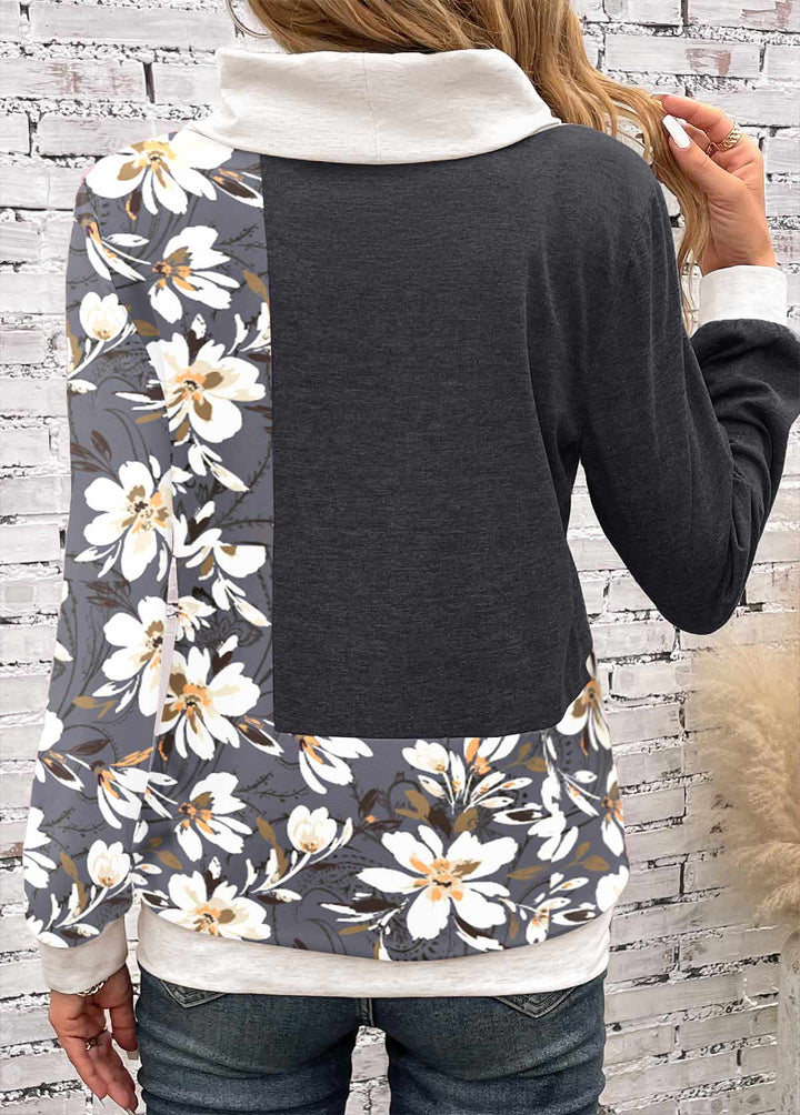 MODLILY®
                                                        Dark Grey Patchwork Floral Print Long Sleeve Sweatshirt