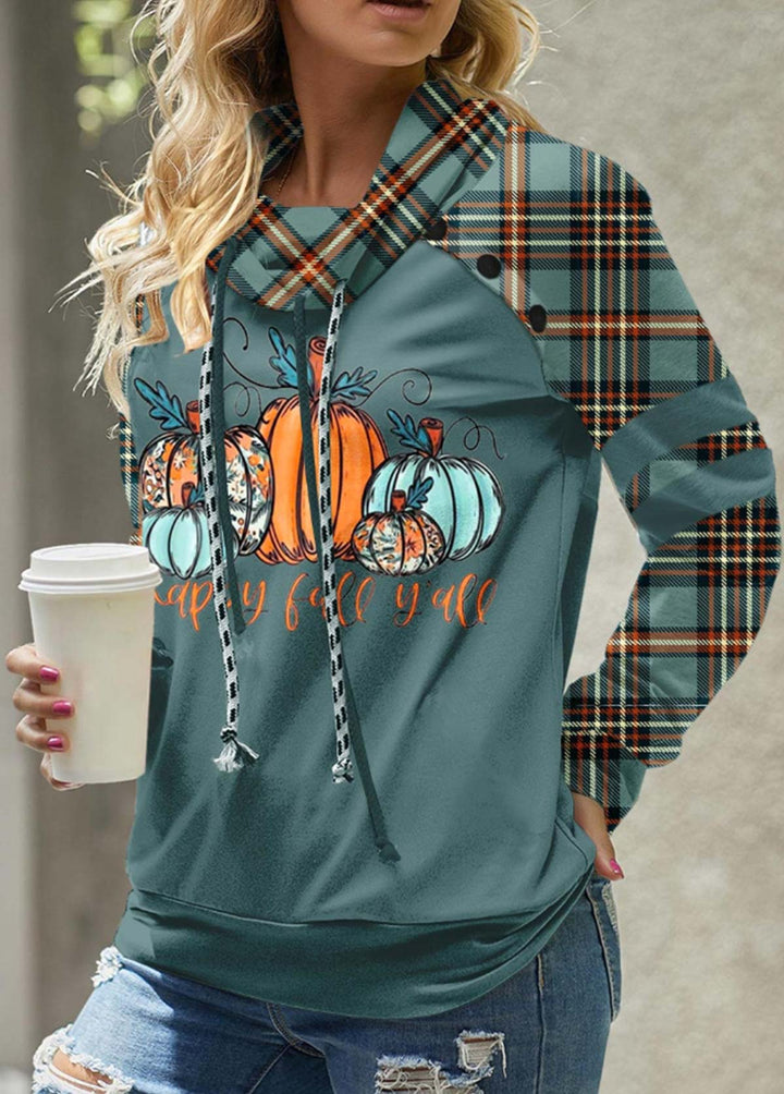 MODLILY®
                                                        Turquoise Patchwork Plaid Long Sleeve Cowl Neck Sweatshirt