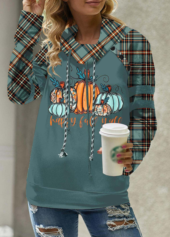 MODLILY®
                                                        Turquoise Patchwork Plaid Long Sleeve Cowl Neck Sweatshirt