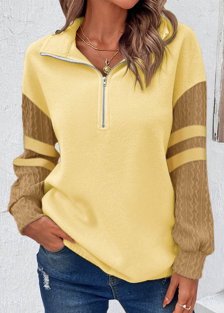 MODLILY®
                                                        Light Yellow Zipper Long Sleeve Sweatshirt