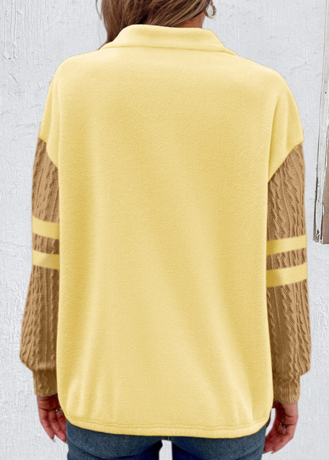 MODLILY®
                                                        Light Yellow Zipper Long Sleeve Sweatshirt