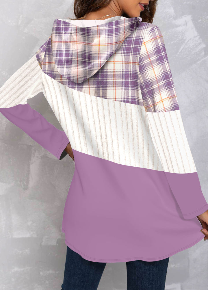 MODLILY®
                                                        Purple Patchwork Plaid Long Sleeve Hoodie