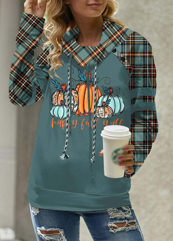 MODLILY®
                                                        Turquoise Patchwork Plaid Long Sleeve Cowl Neck Sweatshirt