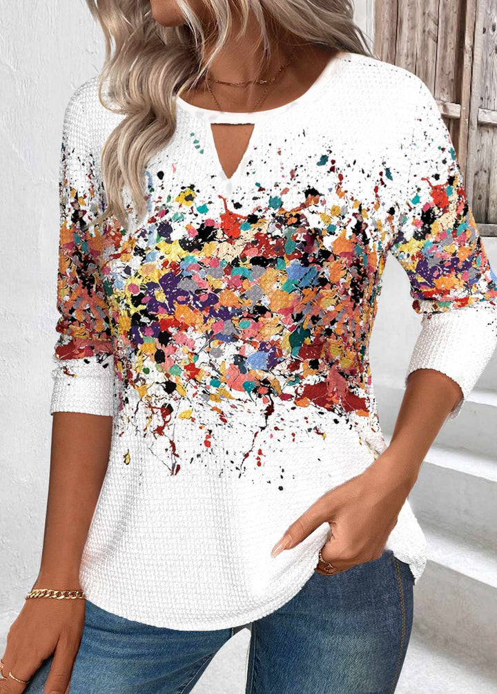 MODLILY®
                                                        T-Shirt à Manches Longues Ombre Découpé Blanc