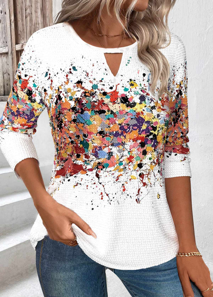 MODLILY®
                                                        T-Shirt à Manches Longues Ombre Découpé Blanc