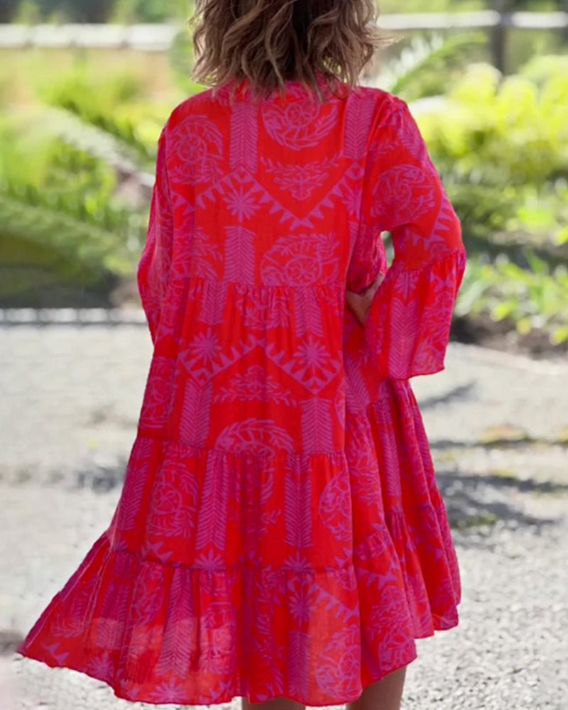 Robe à manches 3/4 et imprimé géométrique Boho