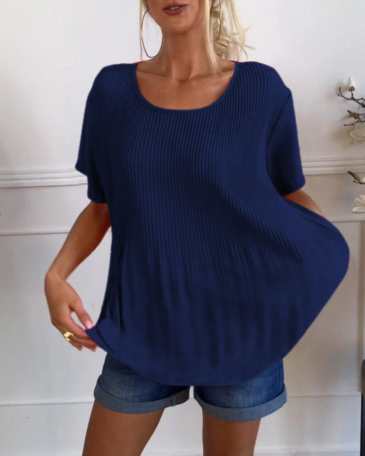 Blouse plissée unie avec col rond