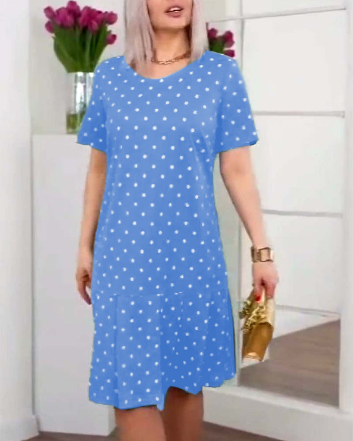 Robe décontractée à manches courtes avec imprimé à pois