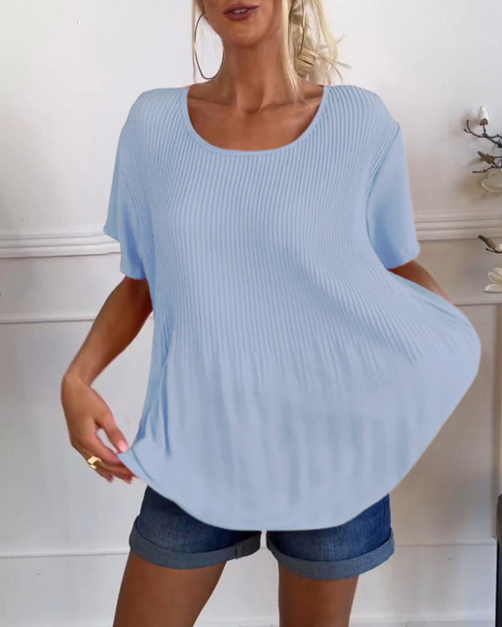 Blouse plissée unie avec col rond