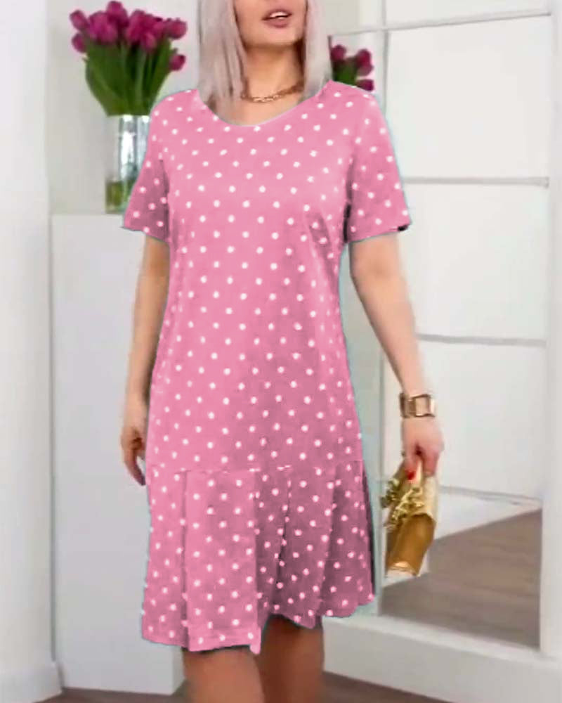 Robe décontractée à manches courtes avec imprimé à pois