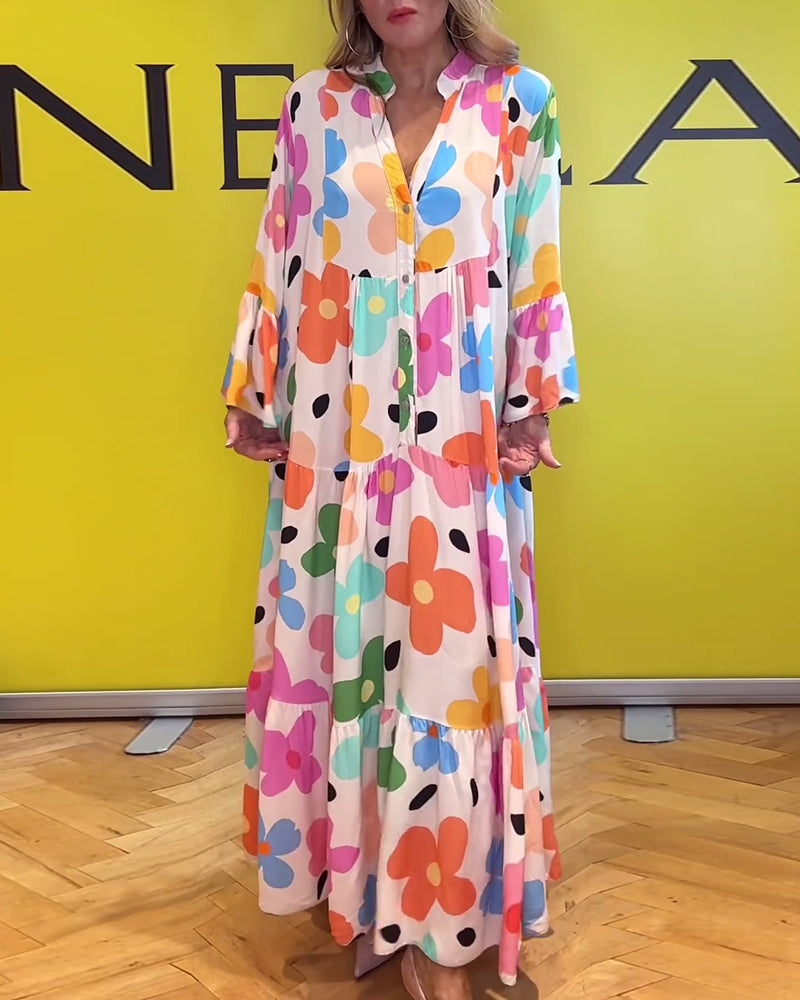 Robe décontractée avec manches cloche et imprimé floral