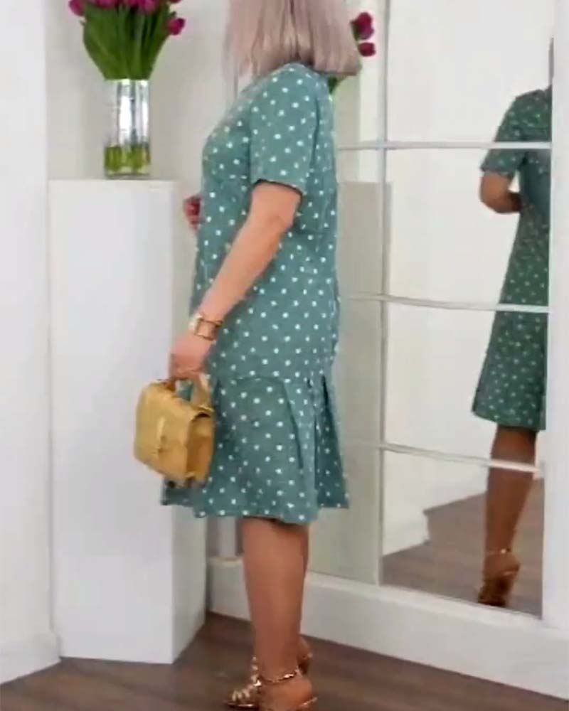 Robe décontractée à manches courtes avec imprimé à pois