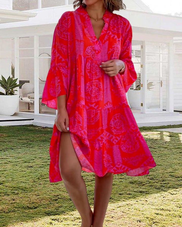 Robe à manches 3/4 et imprimé géométrique Boho