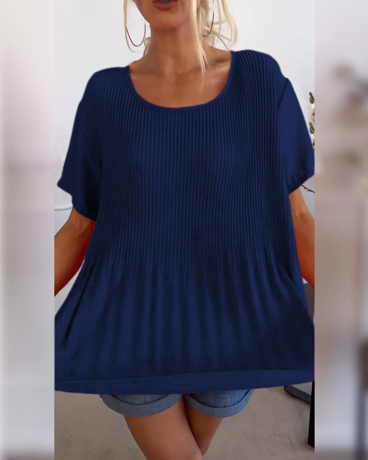 Blouse plissée unie avec col rond