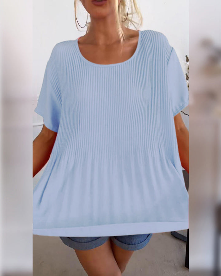 Blouse plissée unie avec col rond