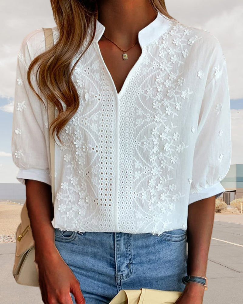 Blouse à manches courtes unie avec décolleté en V