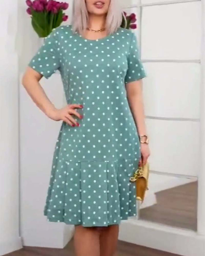 Robe décontractée à manches courtes avec imprimé à pois