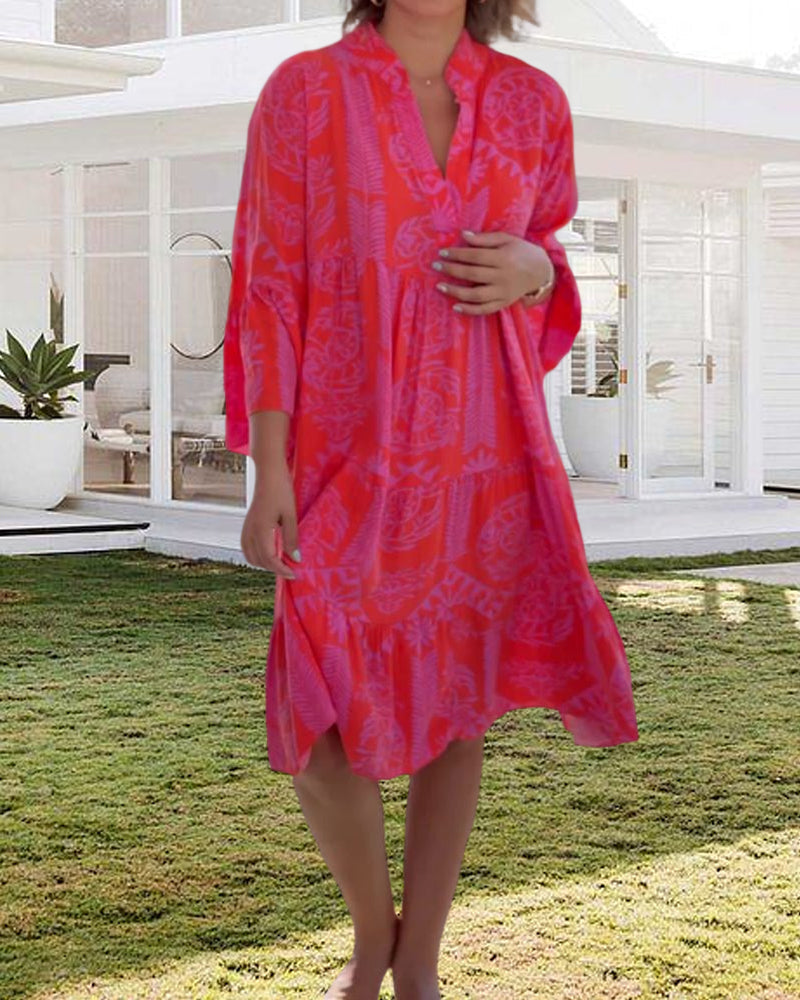 Robe à manches 3/4 et imprimé géométrique Boho