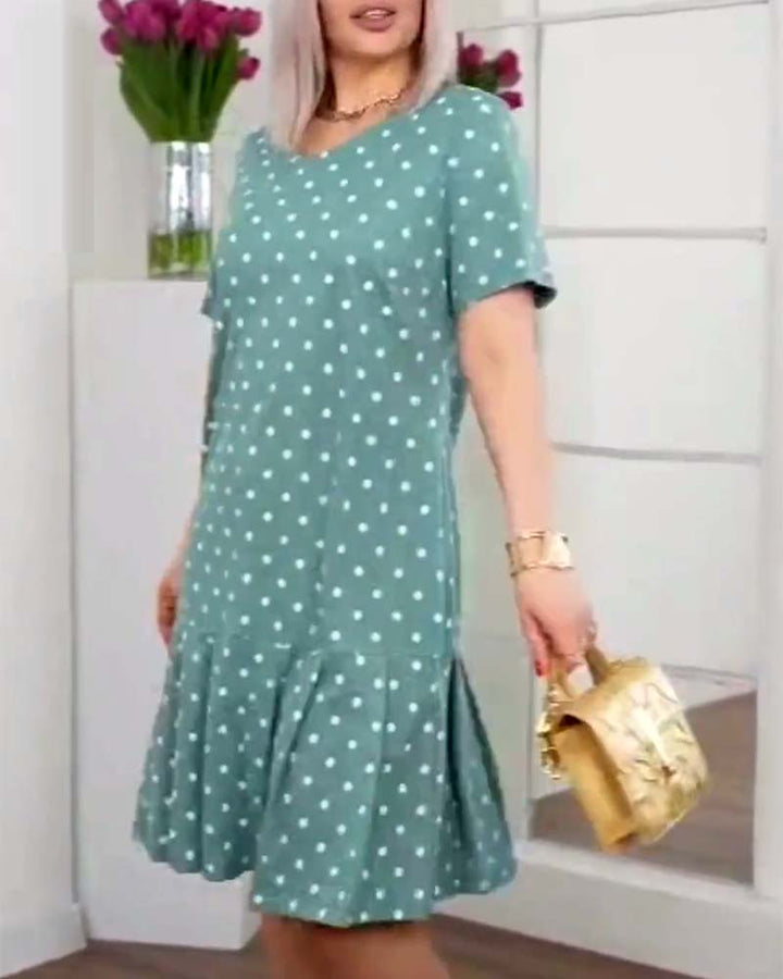 Robe décontractée à manches courtes avec imprimé à pois