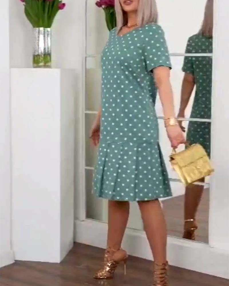 Robe décontractée à manches courtes avec imprimé à pois