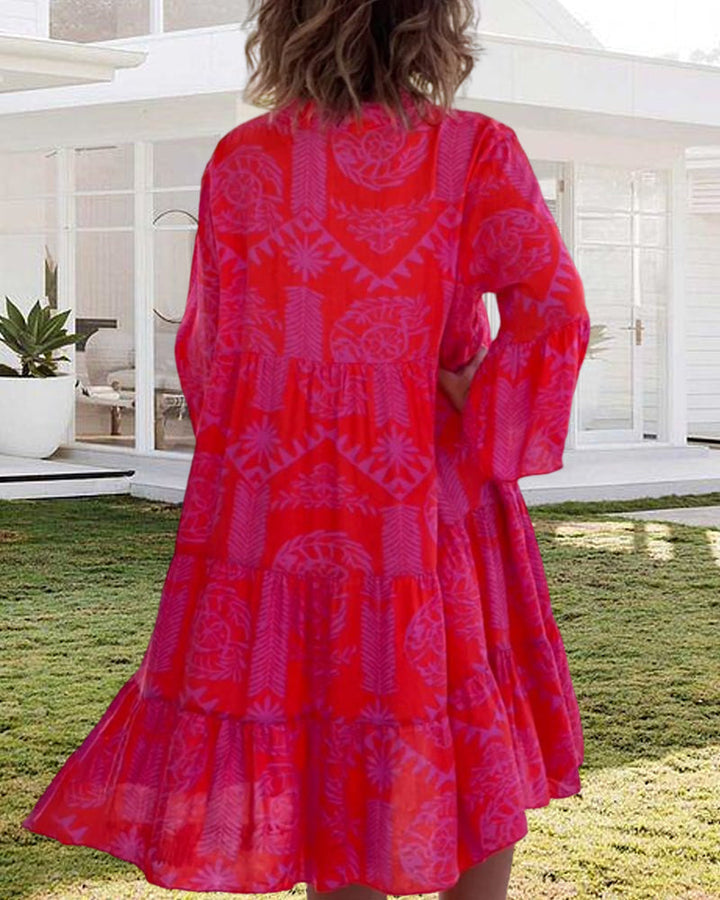 Robe à manches 3/4 et imprimé géométrique Boho