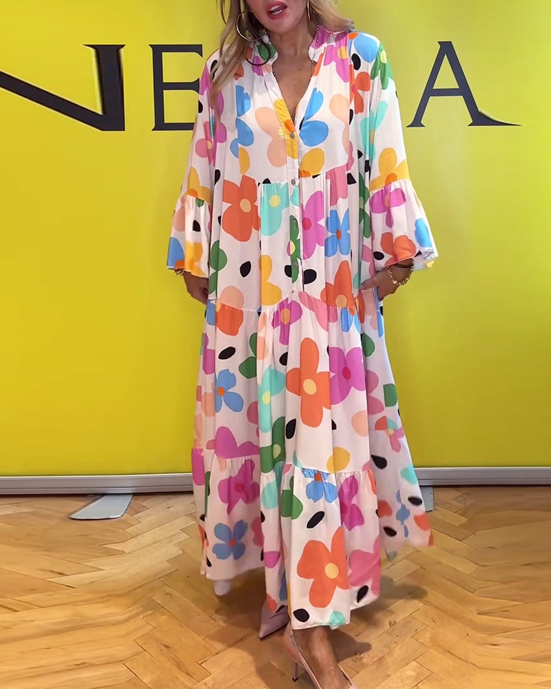 Robe décontractée avec manches cloche et imprimé floral